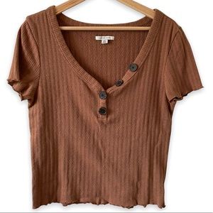 American Eagle Light Brown Short Sleeve Top with Buttons